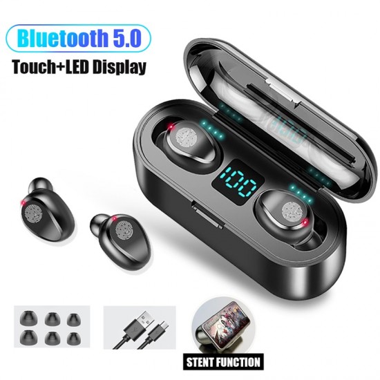 WS F9 touch earplugs 5.0 stereo in-ear headphones med power display fra Shopp